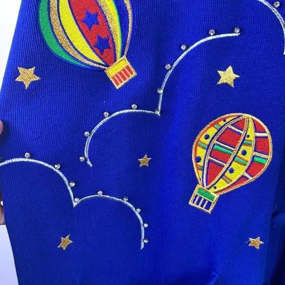 VTG Hot Air Balloon Embellished Cardigan Womens 1X - Picture 3 of 11